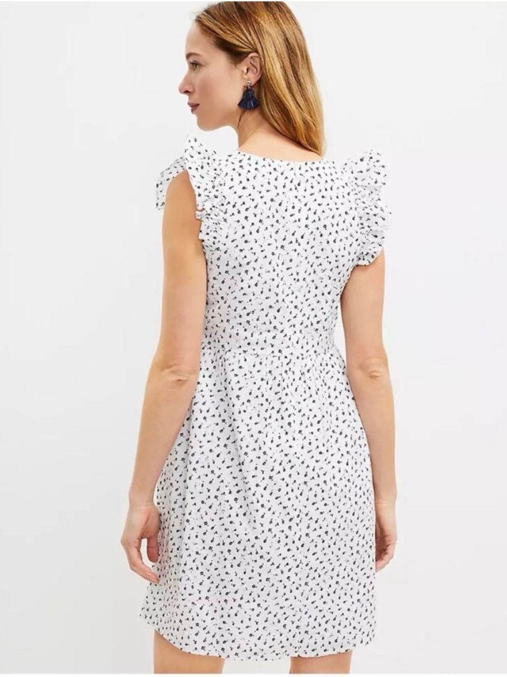 LOFT White Dress with Black Floral Eyelet - Picture 2 of 8